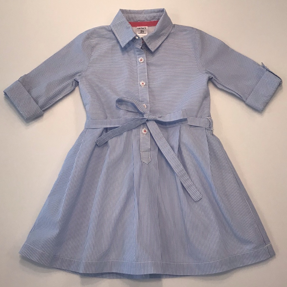 Pleated Button-Down Shirt Dress, 2T